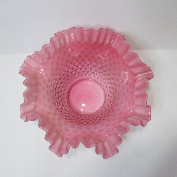 vintage pink opalescent Fenton hobnail crimped edge bowl candy dish table decor - Picture 6 of 8